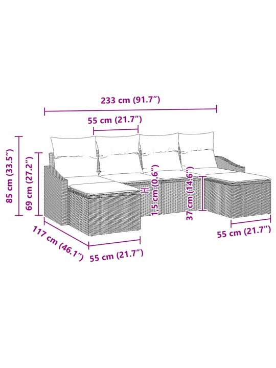 Aia diivanikomplekt 6 tk helehall polürooster