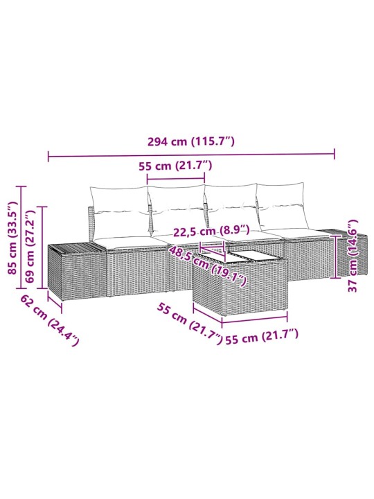 Aia diivanikomplekt 5 tk pruun ja kreem 55 x 55 x 37 cm