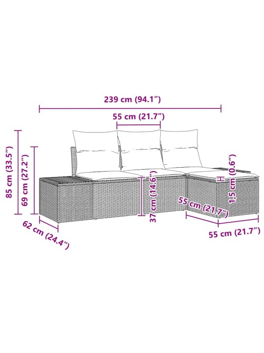 Aia diivanikomplekt 4 tk helehall polürooster