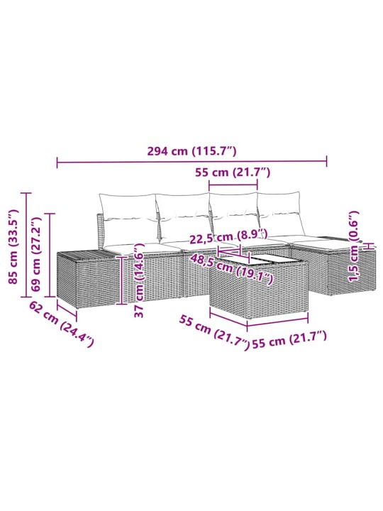 Aia diivanikomplekt 6 tk hall polürooster