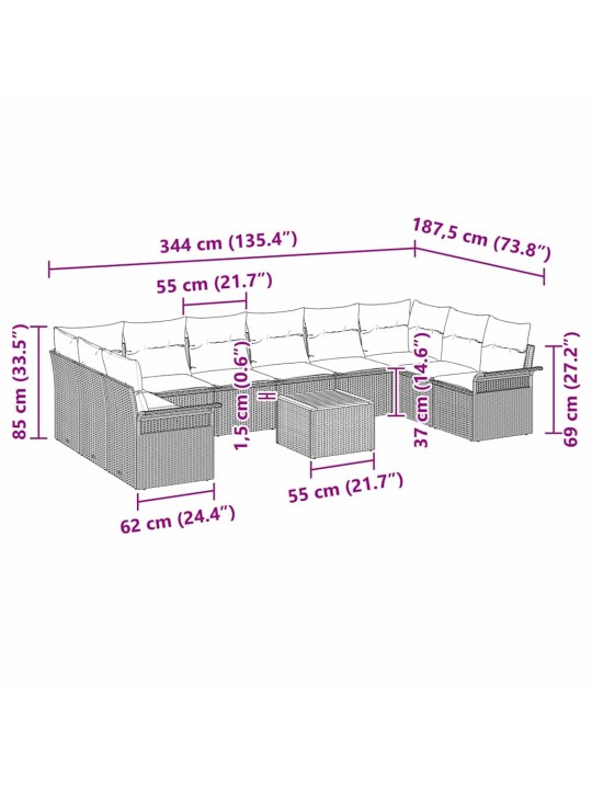 Aia diivanikomplekt 11 tk hall polürooster