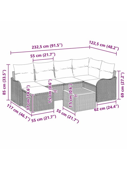 Aia diivanikomplekt 7 tk hall polürooster