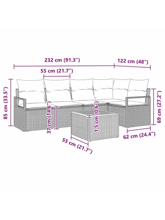 Aia diivanikomplekt padjaga 6 tk hall polürooster