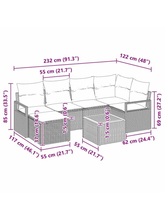 Aia diivanikomplekt padjaga 7 tk hall polürooster