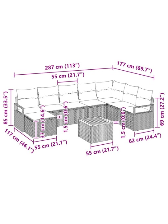 Aia diivanikomplekt padjaga 9 tk hall polürooster
