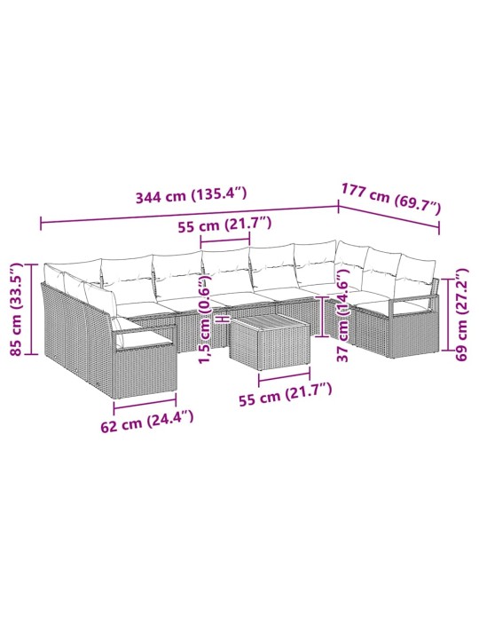 Aia diivanikomplekt padjaga 11 tk hall polürooster