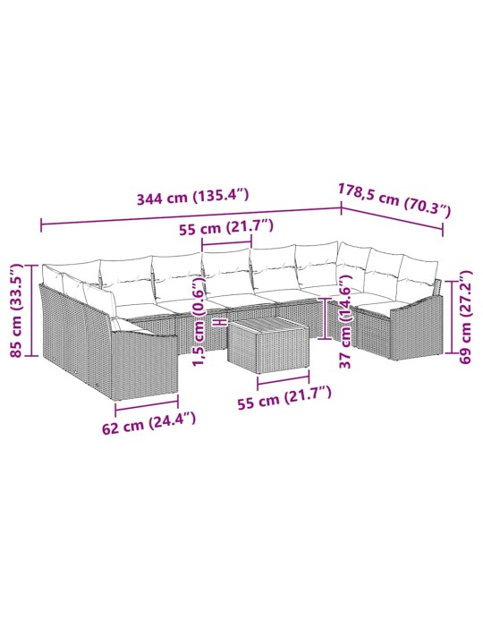 Aia diivanikomplekt padjaga 11 tk hall polürooster