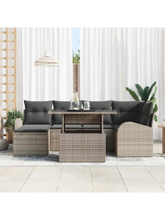 Aia diivanikomplekt 7 tk hall polü rattan, pulberkattega teras