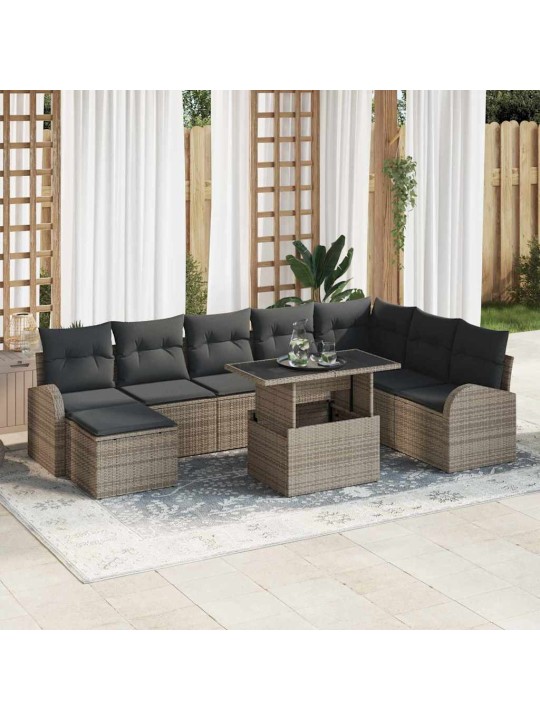 Aia diivanikomplekt 9 tk hall polü rattan, pulberkattega teras