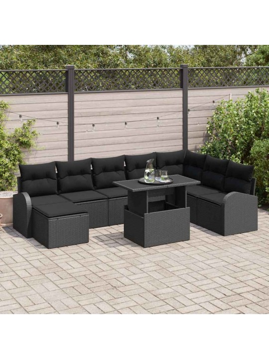 Aia diivanikomplekt 9 tk must polü rattan, pulberkattega teras