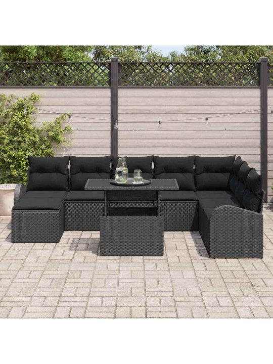 Aia diivanikomplekt 9 tk must polü rattan, pulberkattega teras