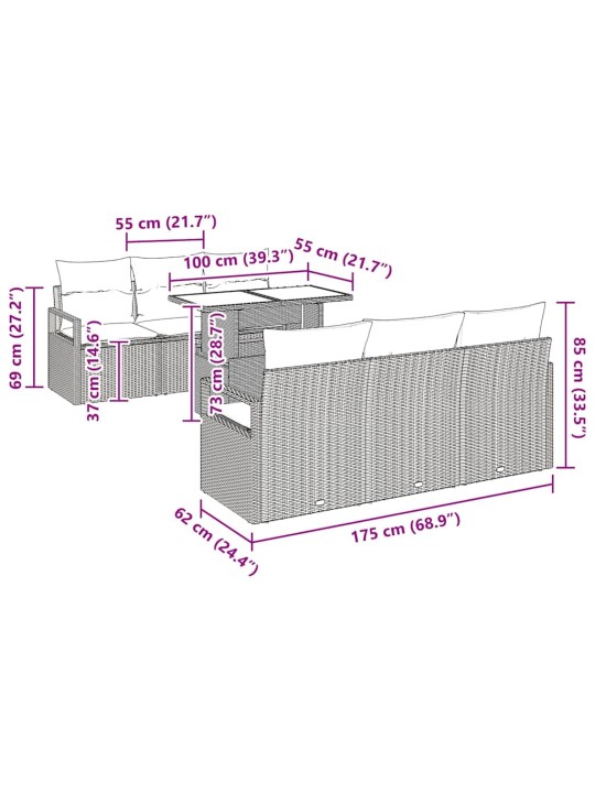 Aia diivanikomplekt padjaga 7 tk hall 100 x 55 x 73 cm