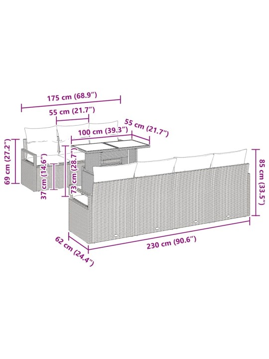 Aia diivanikomplekt padjaga 8 tk hall 100 x 55 x 73 cm