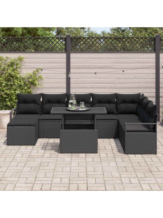 Aia diivanikomplekt 9 tk must polü rattan, pulberkattega teras