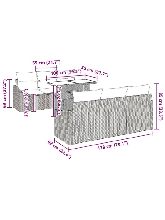 Aia diivanikomplekt padjaga 7 tk hall 100 x 55 x 73 cm