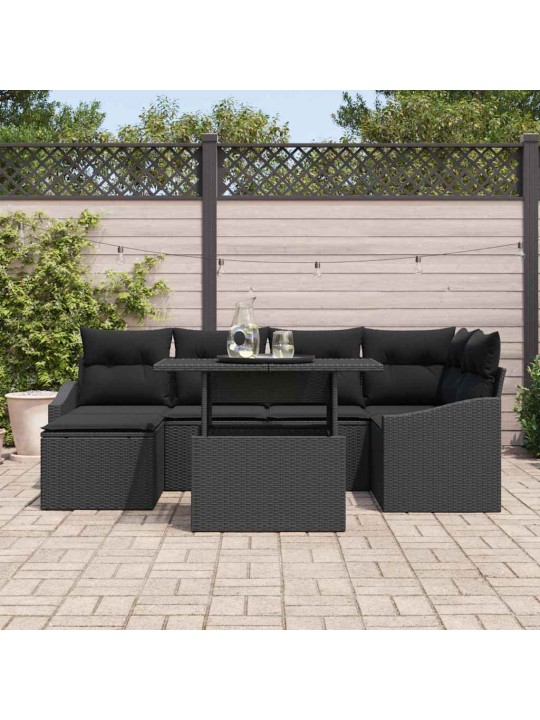 Aia diivanikomplekt 7 tk must polü rattan, pulberkattega teras
