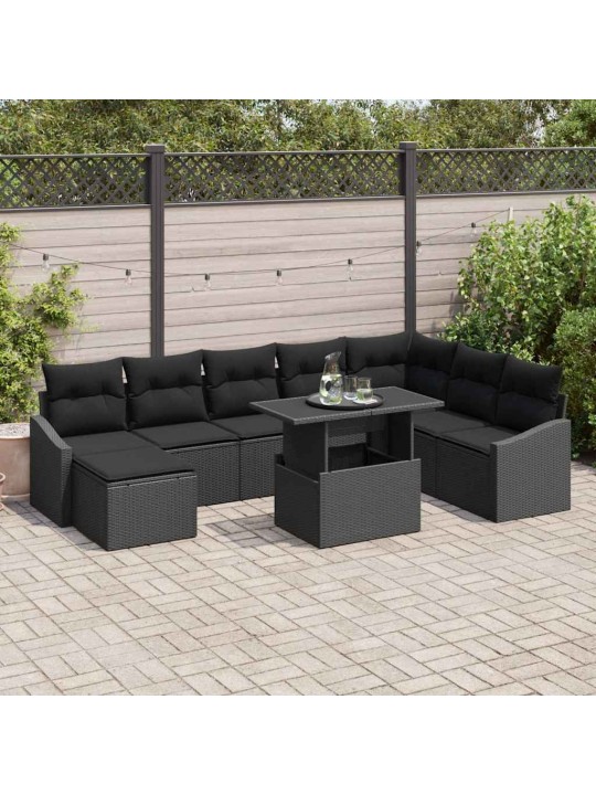 Aia diivanikomplekt 9 tk must polü rattan, pulberkattega teras