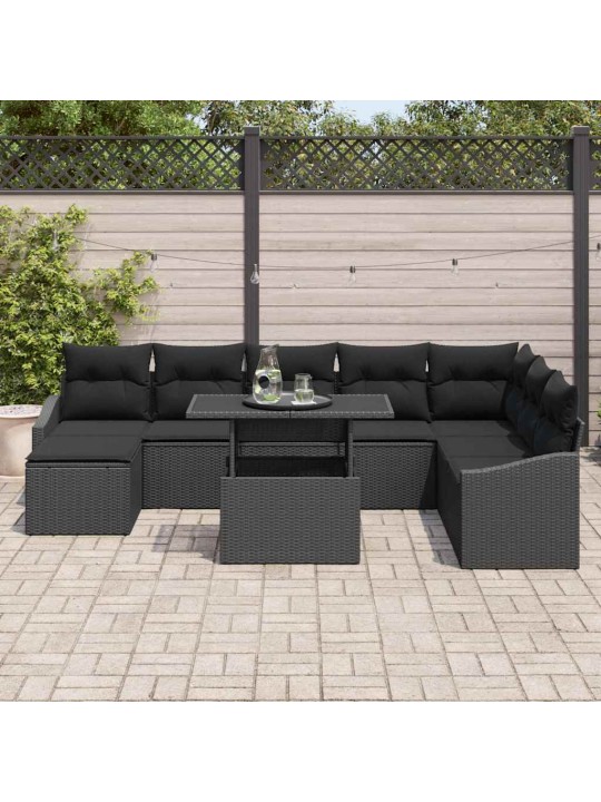 Aia diivanikomplekt 9 tk must polü rattan, pulberkattega teras