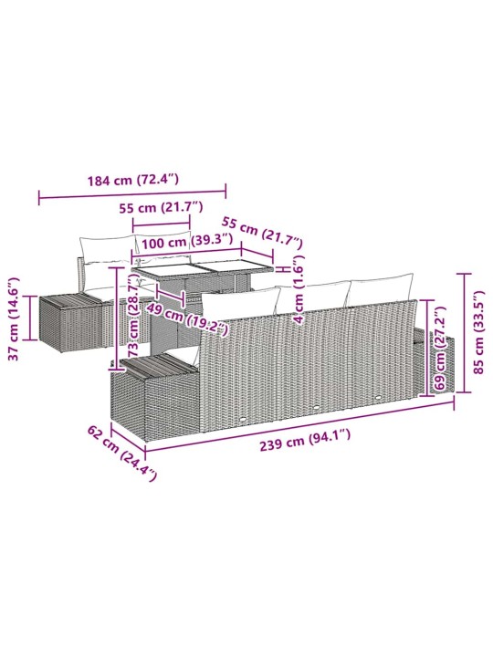 Aia diivanikomplekt padjaga 6 tk hall 100 x 55 x 73 cm