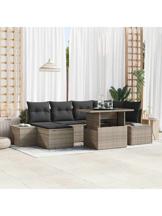 Aia diivanikomplekt 7 tk hall polü rattan, pulberkattega teras