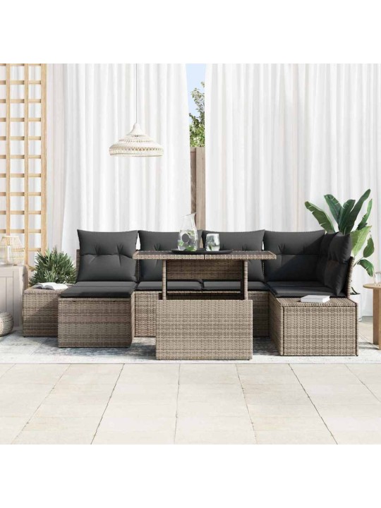 Aia diivanikomplekt 7 tk hall polü rattan, pulberkattega teras