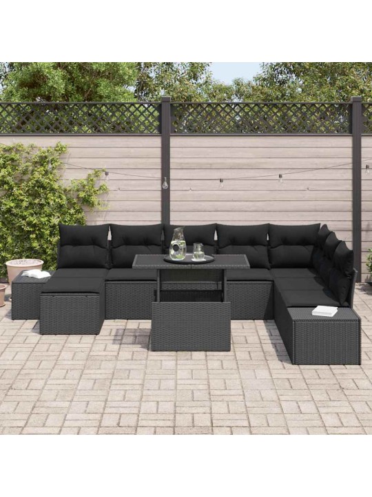 Aia diivanikomplekt 9 tk must polü rattan, pulberkattega teras