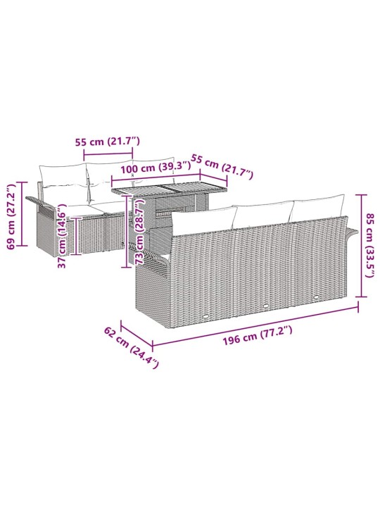 Aia diivanikomplekt padjaga 7 tk hall 100 x 55 x 73 cm