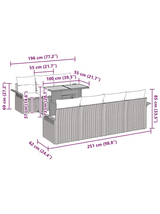 Aia diivanikomplekt padjaga 8 tk hall 100 x 55 x 73 cm