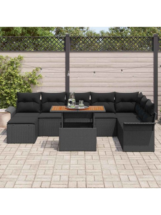 Aia diivanikomplekt 9 tk must polü rattan, pulberkattega teras