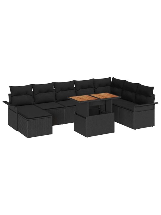 Aia diivanikomplekt 9 tk must polü rattan, pulberkattega teras