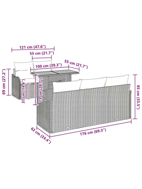 Aia diivanikomplekt padjaga 6 tk hall 100 x 55 x 73 cm