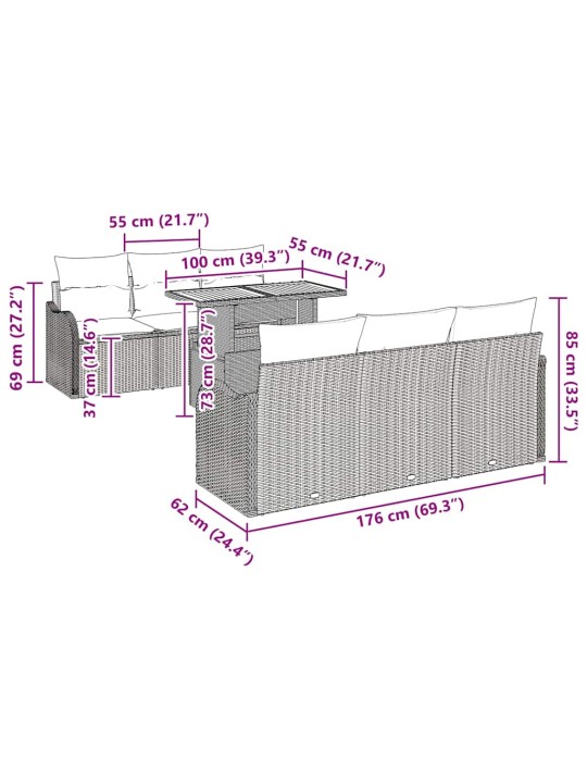 Aia diivanikomplekt padjaga 7 tk hall 100 x 55 x 73 cm