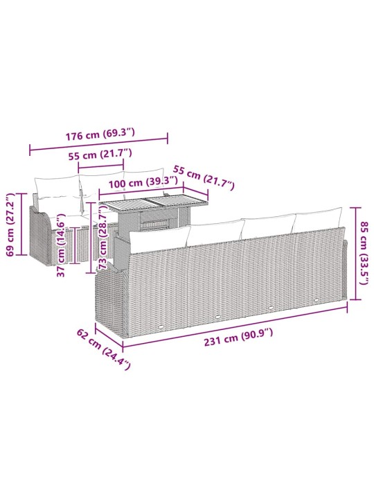 Aia diivanikomplekt padjaga 8 tk hall 100 x 55 x 73 cm