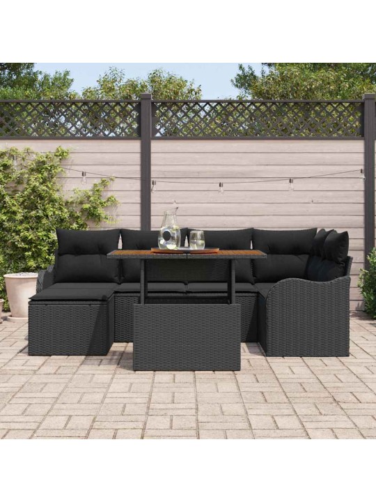 Aia diivanikomplekt 7 tk must polü rattan, pulberkattega teras