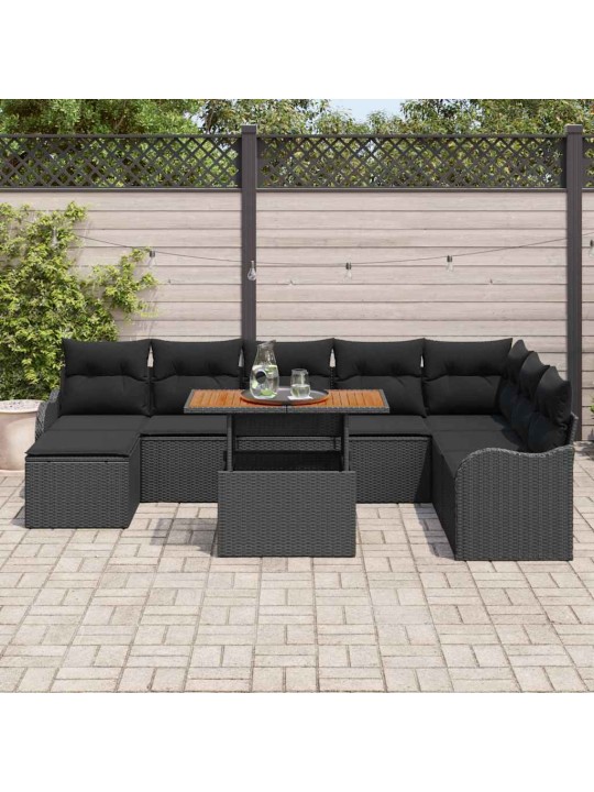 Aia diivanikomplekt 9 tk must polü rattan, pulberkattega teras