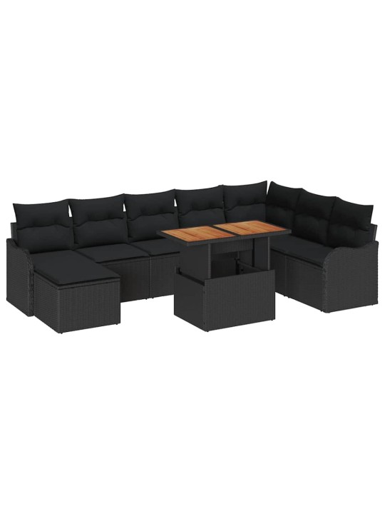 Aia diivanikomplekt 9 tk must polü rattan, pulberkattega teras