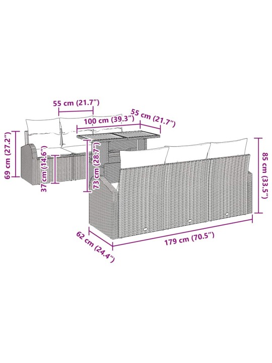 Aia diivanikomplekt padjaga 7 tk hall 100 x 55 x 73 cm