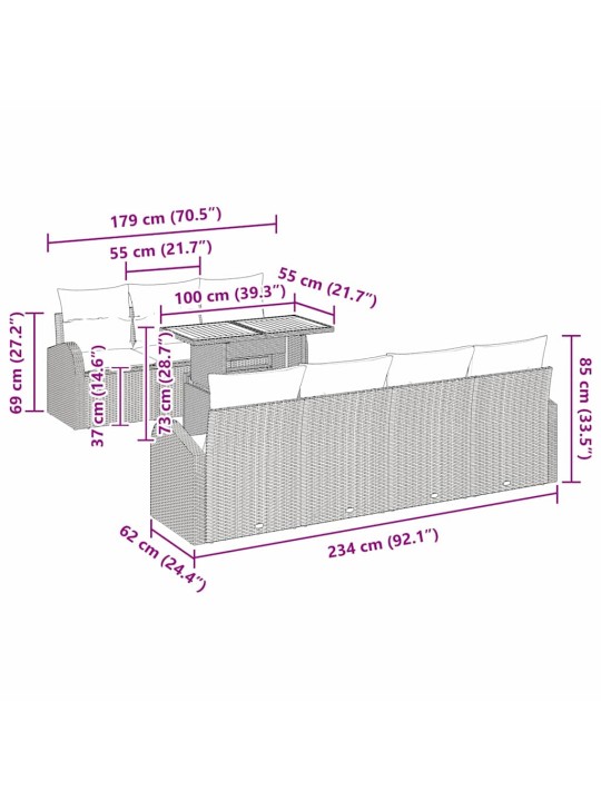 Aia diivanikomplekt padjaga 8 tk hall 100 x 55 x 73 cm