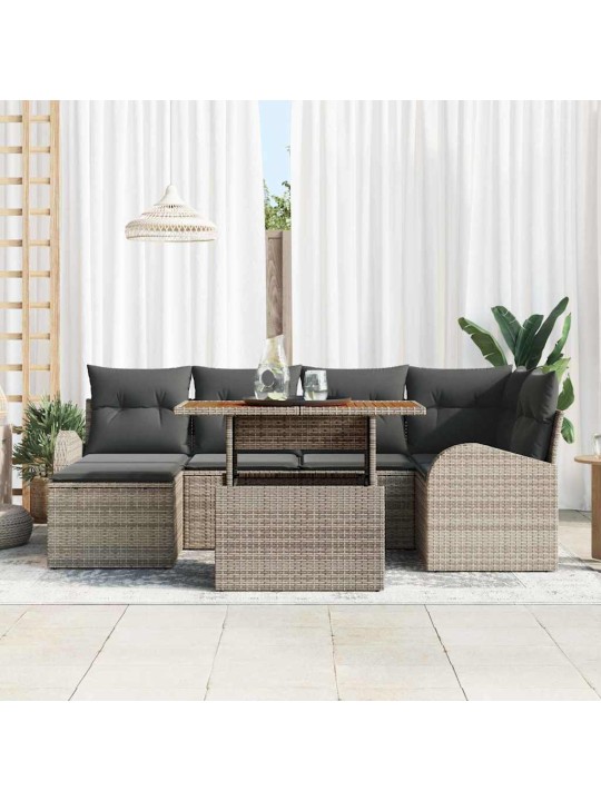Aia diivanikomplekt 7 tk hall polü rattan, pulberkattega teras