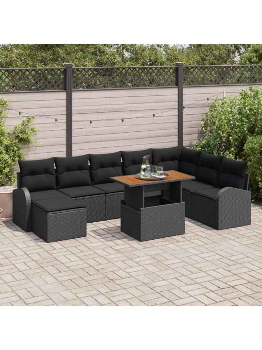 Aia diivanikomplekt 9 tk must polü rattan, pulberkattega teras