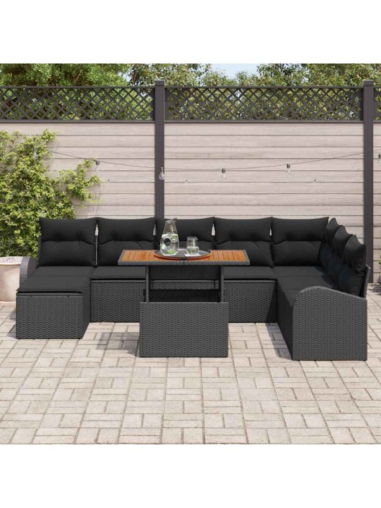 Aia diivanikomplekt 9 tk must polü rattan, pulberkattega teras