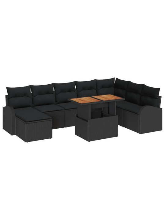 Aia diivanikomplekt 9 tk must polü rattan, pulberkattega teras