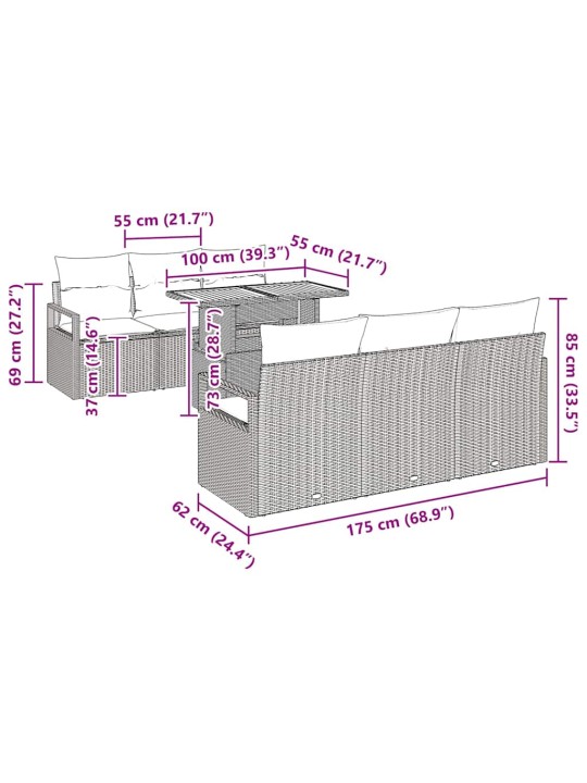 Aia diivanikomplekt padjaga 7 tk hall 100 x 55 x 73 cm