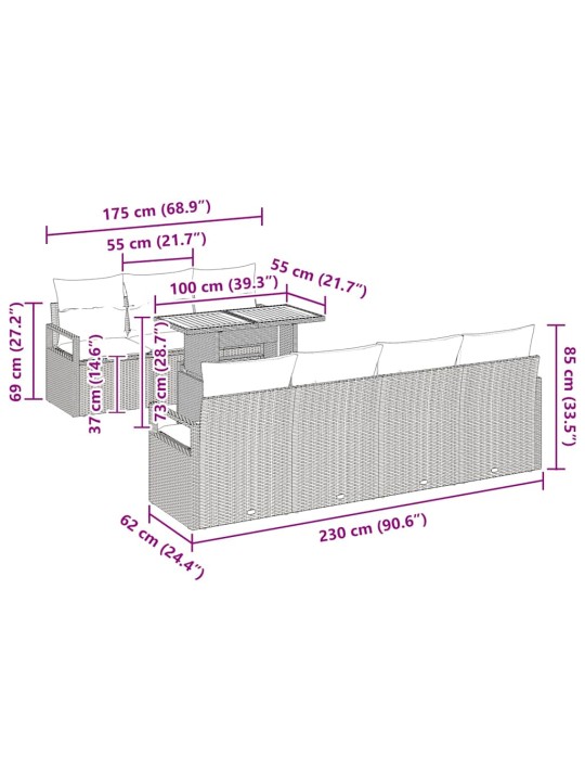Aia diivanikomplekt 8 tk hall ja pruun 100 x 55 x 73 cm