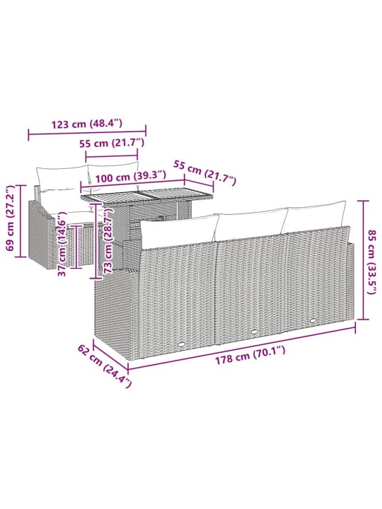 Aia söögilaudade komplekt must ja kreem 100 x 55 x 73 cm