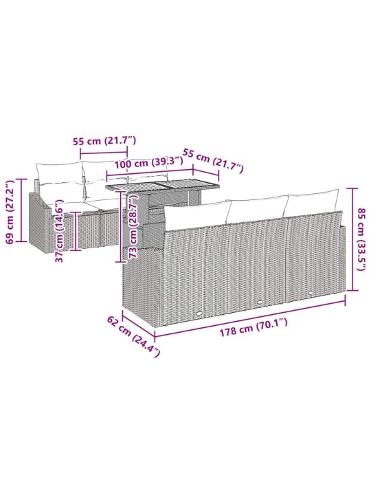 Aia diivanikomplekt padjaga hall ja pruun 100 x 55 x 73 cm