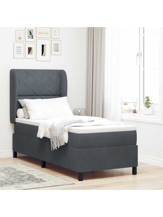Kontinentaalvoodi madratsi ja peatsiga tumehall 80 x 200 cm samet
