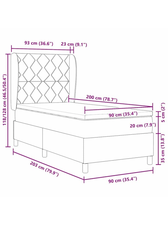 Kontinentaalvoodi madratsi ja peatsiga helehall 90 x 200 cm samet