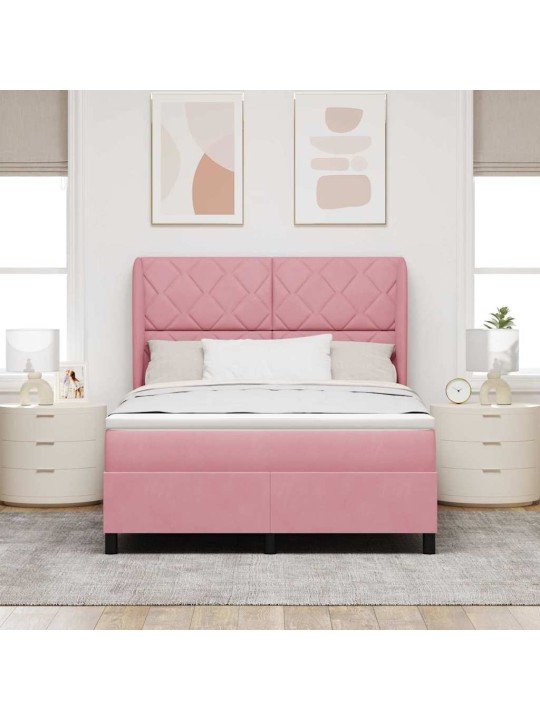 Kontinentaalvoodi madratsi ja peatsiga roosa 140 x 190 cm samet