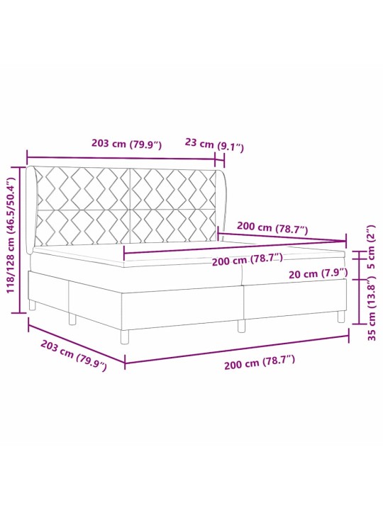 Kontinentaalvoodi madratsi ja peatsiga tumehall 200 x 200 cm samet